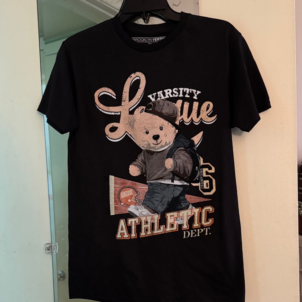 Black Graphic Tee with Bear Design